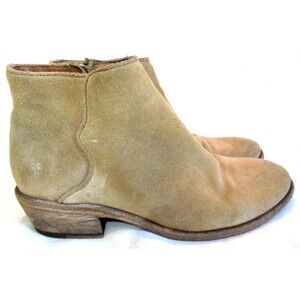 Frye Tan Brown Suede Leather Side Zip Ankle Boots Size 6.5 B EUC